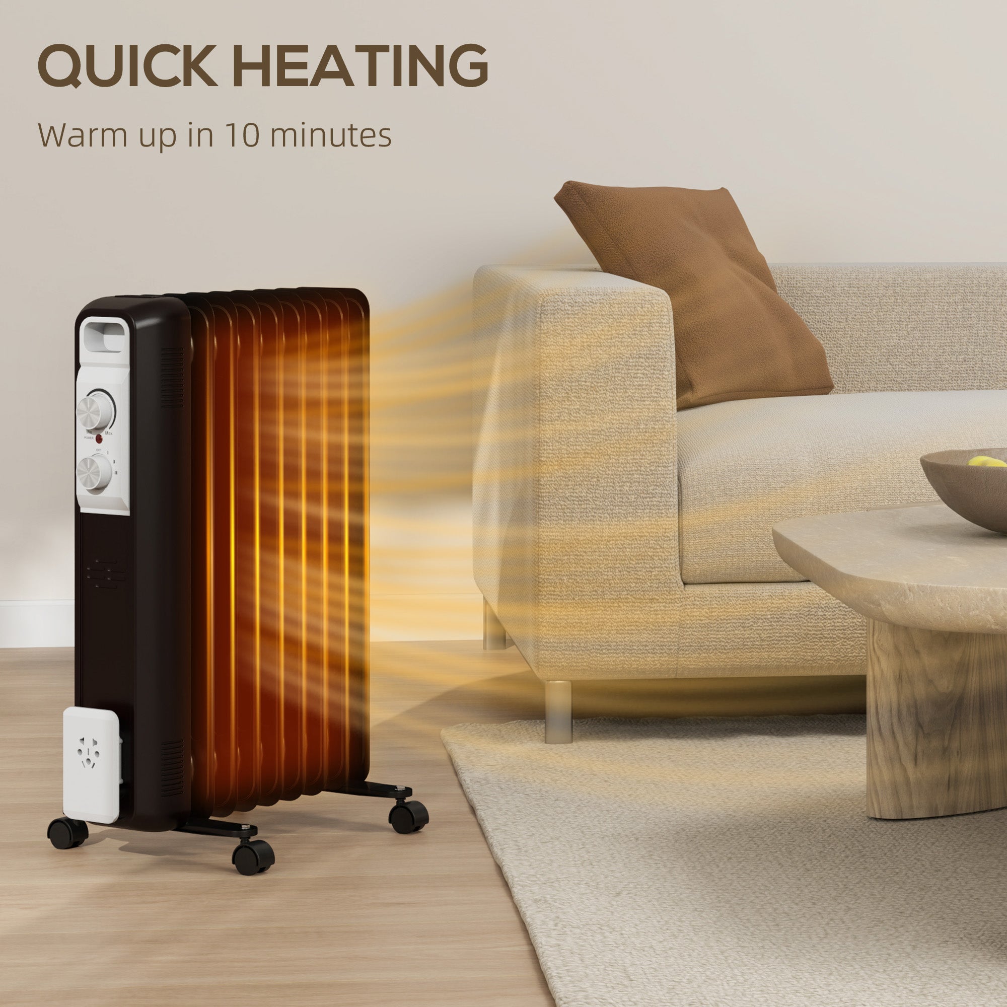 HOMCOM 2kW Nine Fin Oil-Filled Radiator - Black 