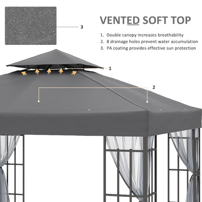 Outsunny 3 x 3(m) Patio Gazebo Canopy Garden Pavilion Tent Shelter with 2 Tier Roof and Mosquito Netting, Steel Frame, Grey 