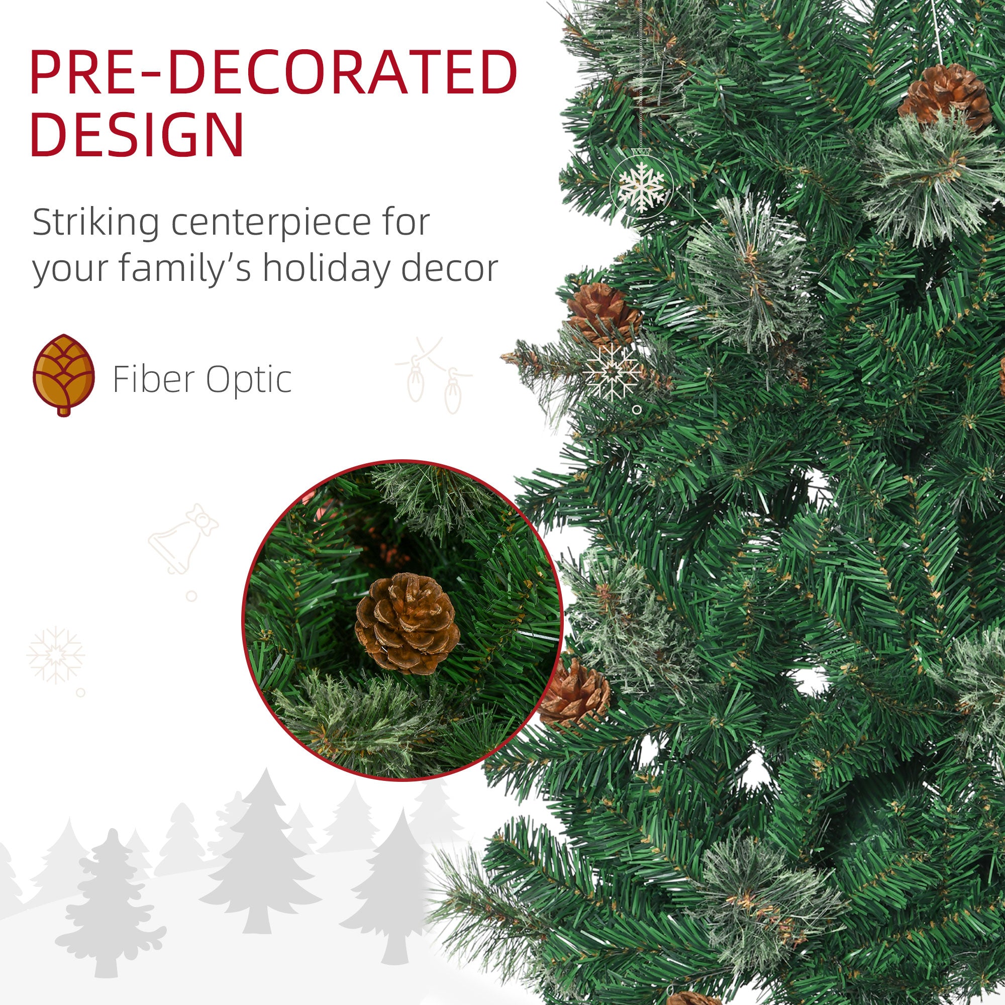 HOMCOM 6.5FT Tall\'c2\'a0Pencil Slim Artificial Christmas Tree with\'c2\'a0Realistic\'c2\'a0Branches, Tip Count and Pine Cones, Pine Needles Tree, Xmas\'c2\'a0Decoration, Green