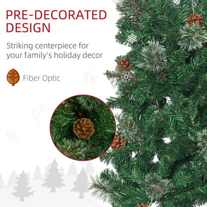 HOMCOM 6.5FT Tall\'c2\'a0Pencil Slim Artificial Christmas Tree with\'c2\'a0Realistic\'c2\'a0Branches, Tip Count and Pine Cones, Pine Needles Tree, Xmas\'c2\'a0Decoration, Green