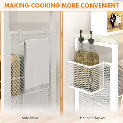 HOMCOM 3-Tier Kitchen Cart with 3 Steel Wire Baskets - White 