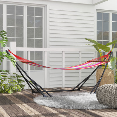 Outsunny Foldable Hammock Stand, Portable Hammock with Metal Frame, 2 in 1 Hammock Net Stand, Hammock Chair Stand with Carry Bag, Load Capacity 120kg, for Patio, Garden, Yard, Black 
