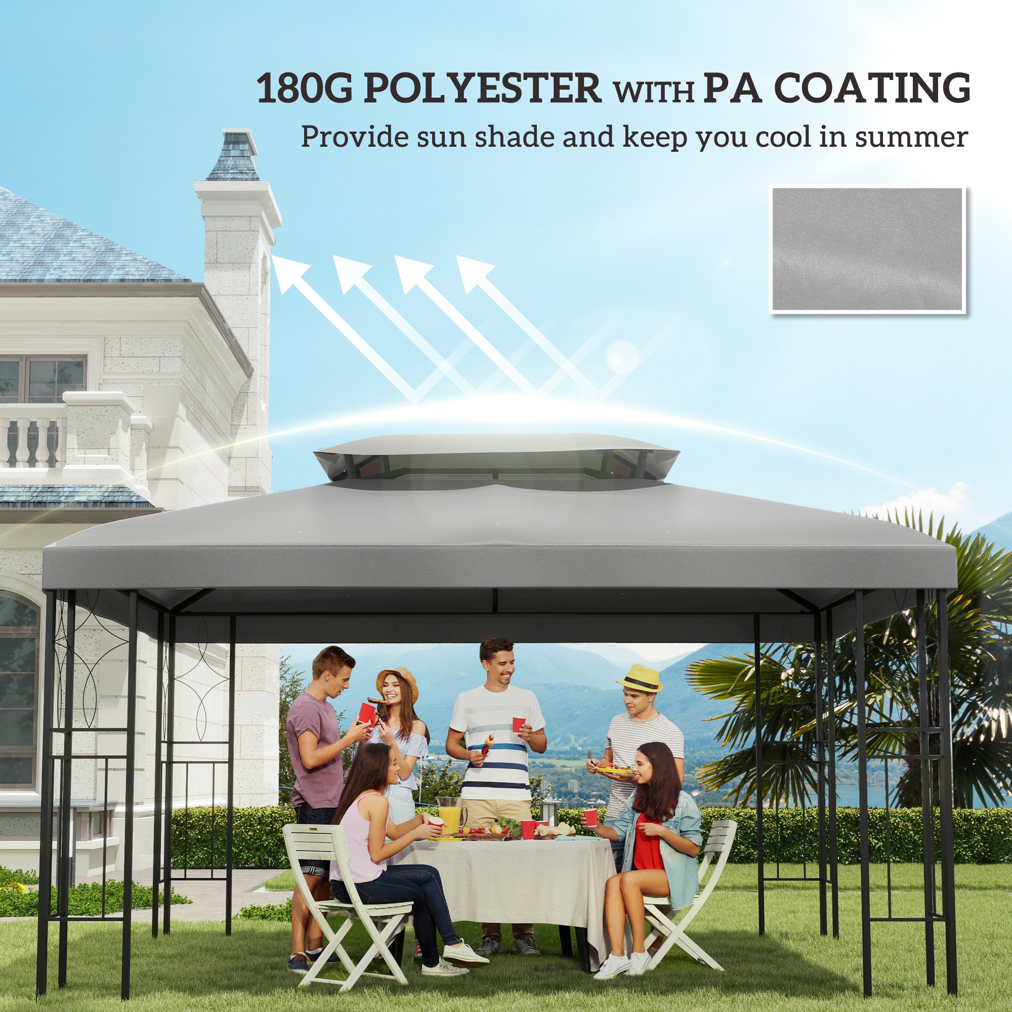 Outsunny Gazebo Roof Replacement, for 3 x 4m Frames - Light Grey 
