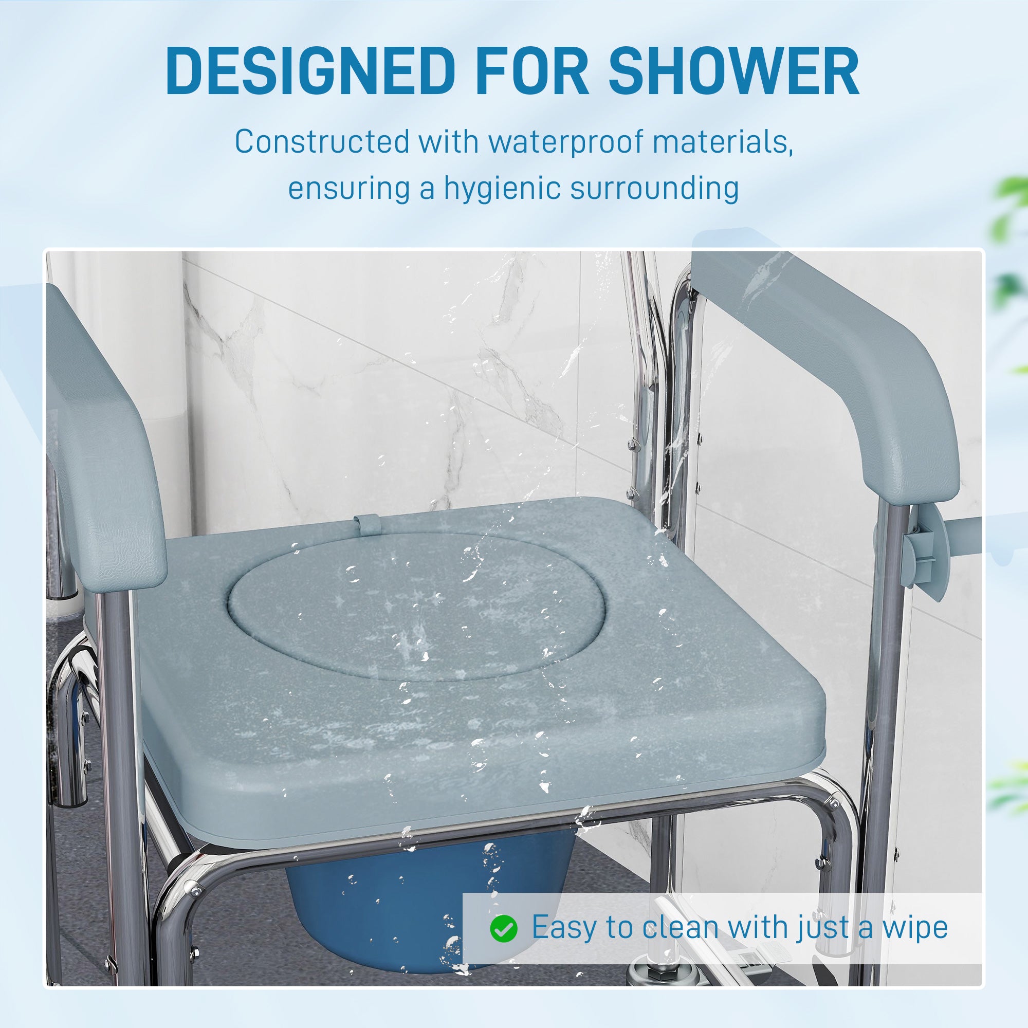 HOMCOM Rolling Shower Wheelchair for Seniors, Bedside Commode Chair with Locking Wheels, Seat, Backrest, Arms, Grey 