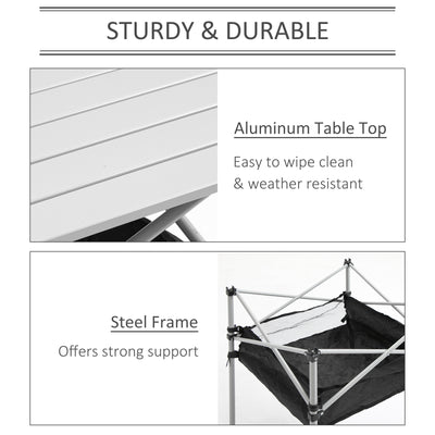 Outsunny Portable Camping Table w/ Mesh Bag & Steel Frame Hiking Furniture Desk, Silver Black 