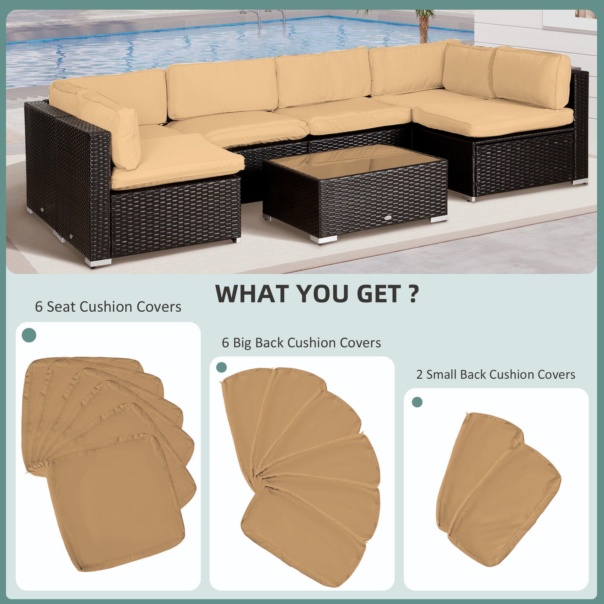 Outsunny 14 Pcs Outdoor Cushion Set - Beige 