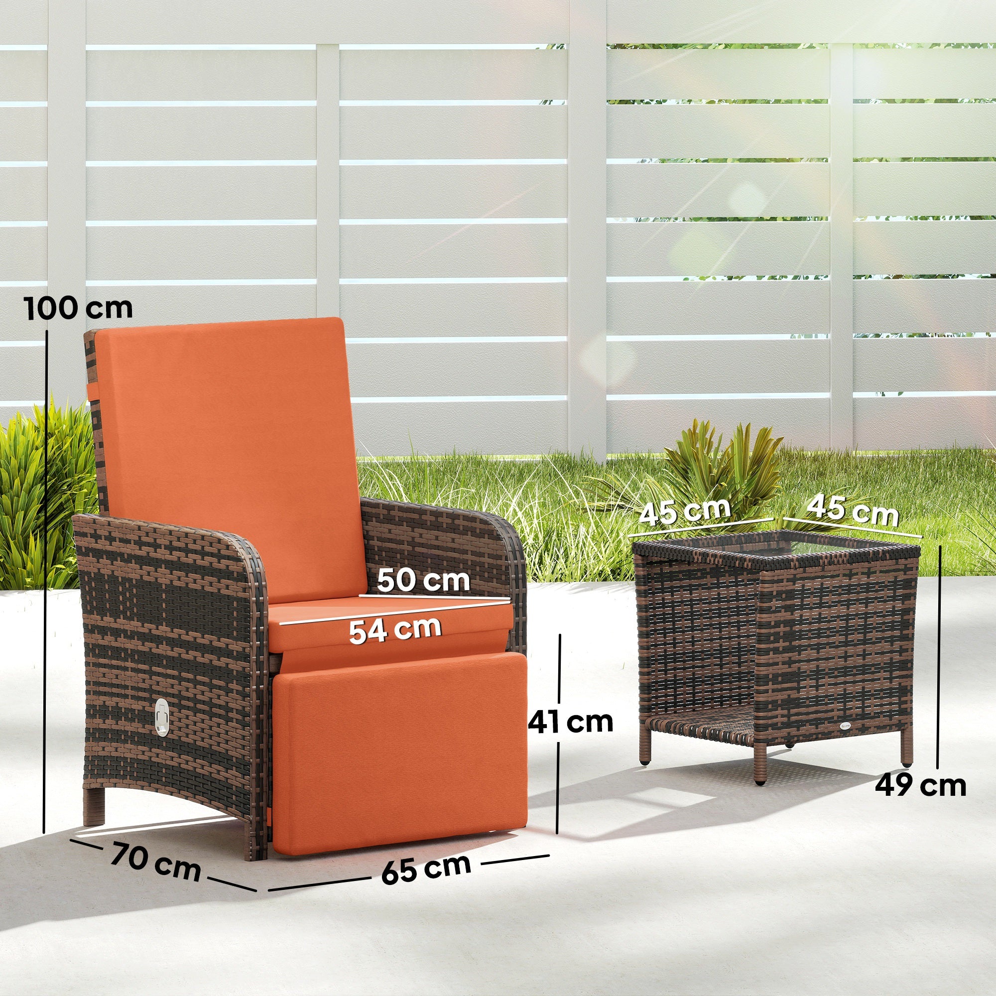 Outsunny 3 Pieces Rattan Bistro Set Balcony Furniture with Cushions, Storage Function - Orange 