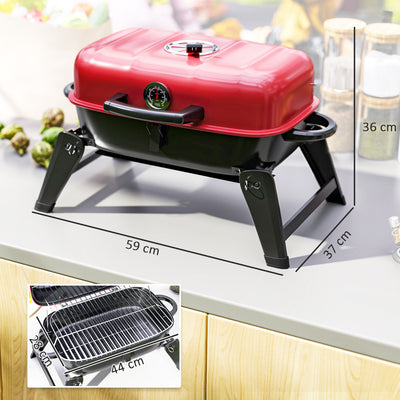 Outsunny Charcoal Barbecue Grill Folding BBQ Grill with 1232 cm² Cooking Area, Adjustable Vent, Thermometer, Handles for Camping Picnic, Red 