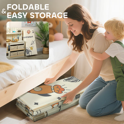 AIYAPLAY Space-Themed Baby Plat Mat Double Sided, Foldable, Water-Resistant for Outdoor/Indoor, 177 x 146 x 1.5cm 