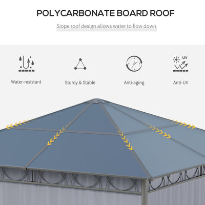 Outsunny 3 x 3(m) Hardtop Gazebo Canopy with Polycarbonate Roof, Permanent Pavilion Garden Gazebo with Curtains for Patio, Deck, Grey 