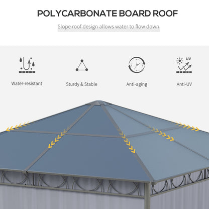 Outsunny 3 x 3(m) Hardtop Gazebo Canopy with Polycarbonate Roof, Permanent Pavilion Garden Gazebo with Curtains for Patio, Deck, Grey 