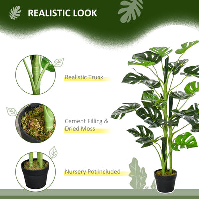 Outsunny 100cm/3.3FT Artificial Monstera Tree Decorative Cheese Plant 21 Leaves with Nursery Pot, Fake Tropical Palm Tree for Indoor Outdoor D\'c3\'a9cor, Set of 2 