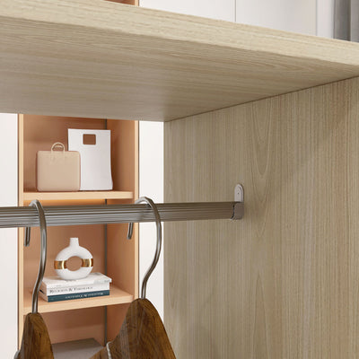 HOMCOM Open Wardrobe Double Mobile Storage Shelves Organizer W/6 Wheels-Natural