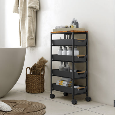 HOMCOM 5-Tier Storage Trolley on Wheels - Black 