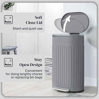 HOMCOM 30L Metal Kitchen Bin, with Soft-Close Lid - Grey 