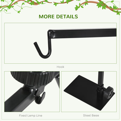 PawHut Adjustable Height and Length Reptile Lamp Stand Holder with Hook Hanging, Base - Black 