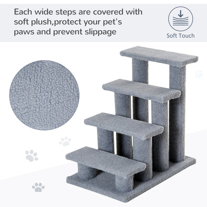 PawHut Dog Steps for Bed 4 Step Pet Stairs for Sofa Dog Cat Climb Ladder 63x43x60 cm Grey 