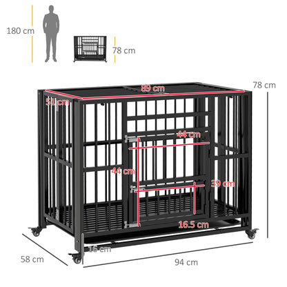 PawHut 37" Heavy Duty Dog Crate, Foldable Dog Cage, with Openable Top, Locks, Removable Tray, Wheels - Black 