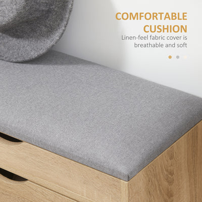 HOMCOM Shoe Bench with Cushion for 4 Pair of Shoes, Storage Bench with Padded Seat, Flip-up Cabinet and Hidden Space for Entryway, Natural 