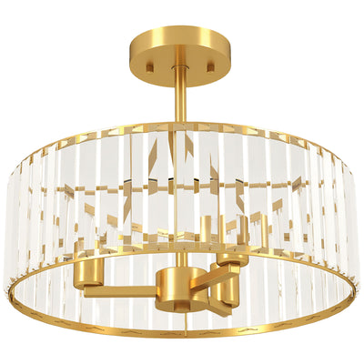 HOMCOM Crystal Ceiling Light Fixture, Semi Flush Mount Modern Crystal Chandelier Ceiling Light for Living Room, Bedroom, Hallway,  Dining Room, E14 Base 3-Lights, Gold Tone 