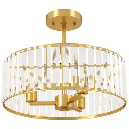 HOMCOM Crystal Ceiling Light Fixture, Semi Flush Mount Modern Crystal Chandelier Ceiling Light for Living Room, Bedroom, Hallway,  Dining Room, E14 Base 3-Lights, Gold Tone