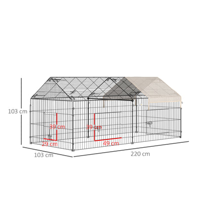 PawHut Metal Rabbit Run Playpen, Guinea Pig Cage, 220 x 103 x 103 cm, Beige 