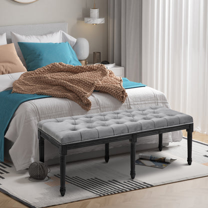 HOMCOM Fabric Bed End Bench Side Chaise Lounge Sofa Velvet Upholstered Tufted Accent Window Seat for Bedroom, Living Room, Hallway, Grey 