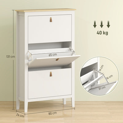 HOMCOM Modern Three-Drawer Shoe Cabinet - White 