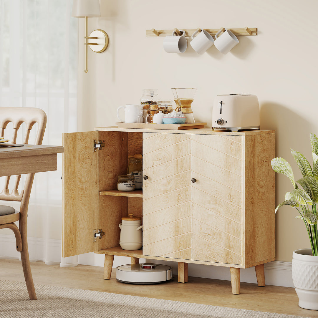 HOMCOM Vintage Sideboard with Chevron Doors and Pine Wood Legs for Living Room, Kitchen 