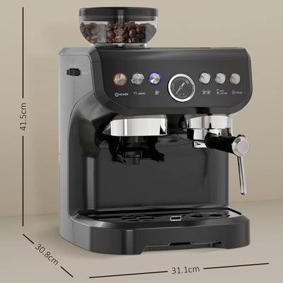 HOMCOM 15 Bar Coffee Machine, with Adjustable Grind, Steamer and Accessories 