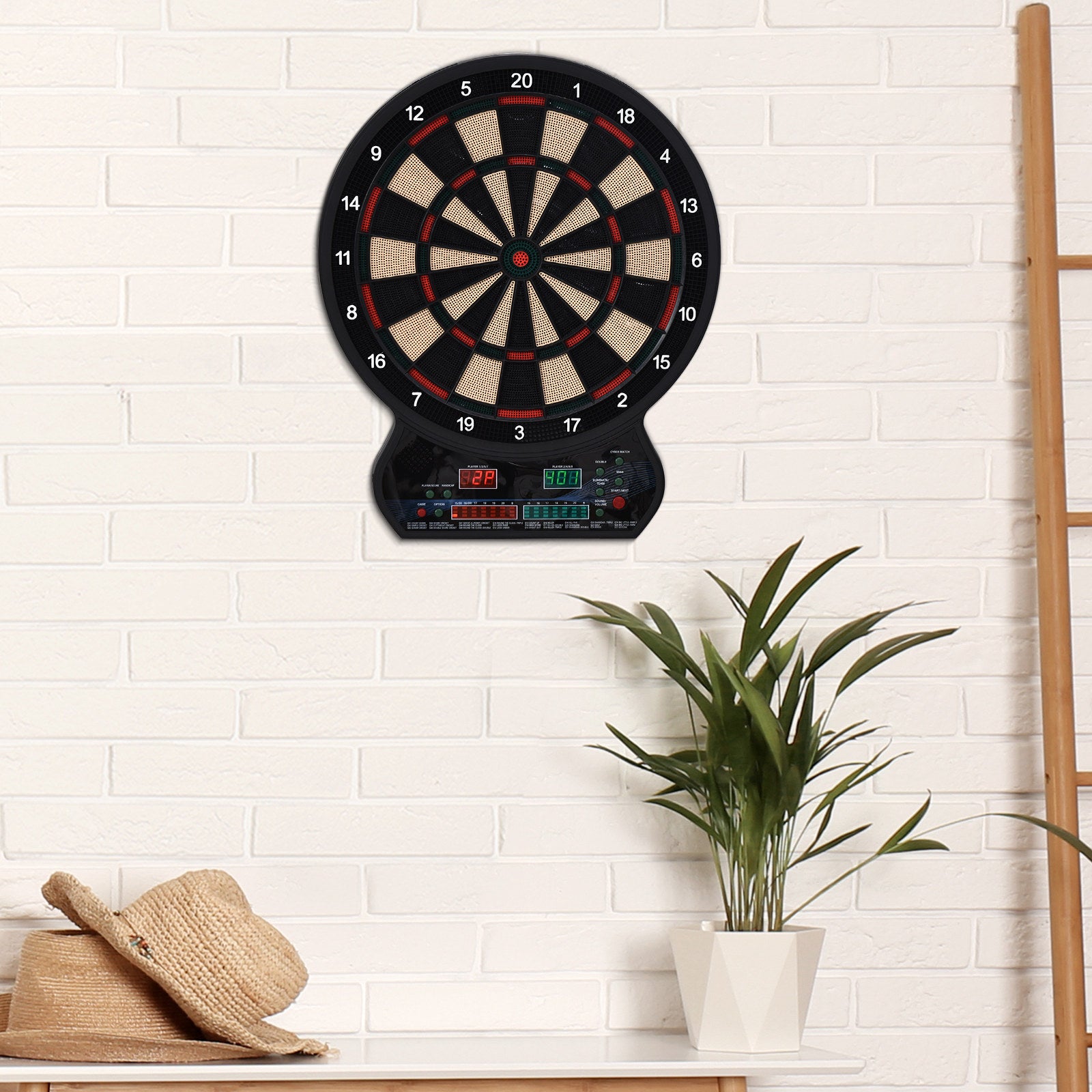 HOMCOM Electronic Hanging Dartboard LED Digital Score Set 27 Games and 202 Variations with 12 Soft Tip Darts 