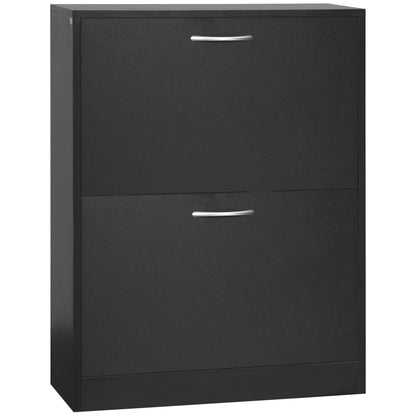 HOMCOM 2 Drawer Shoe Cabinet, Narrow Shoe Storage Cabinet with Flip Doors and Adjustable Shelves, Slim Shoe Cupboard for 12 Pairs of Shoes for Entryway, Hallway, Black 