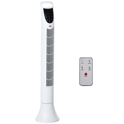HOMCOM 36'' Freestanding Tower Fan, 3 Speed 3 Mode, 7.5h Timer, 70 Degree Oscillation, LED Panel, 5M Remote Controller, White 