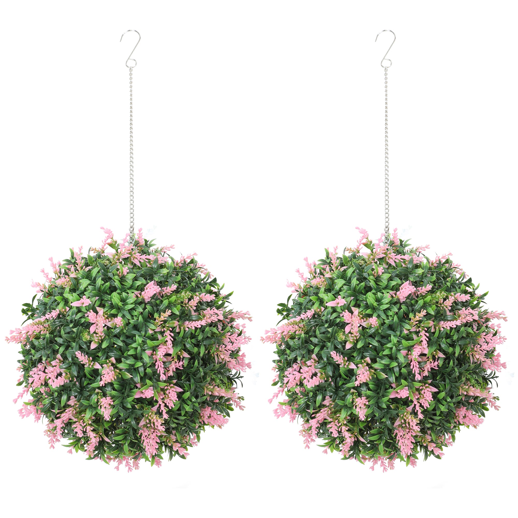 HOMCOM Set of 2 Artificial Plant Topiary Balls, UV-protected Fake Decorative Plants, Pink 