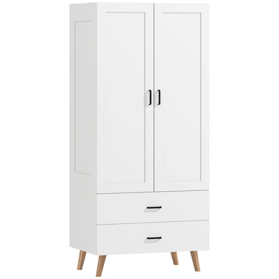 HOMCOM 2-Door Wardrobe, Modern Wardrobe with 2 Drawers and Hanging Rail for Bedroom, White