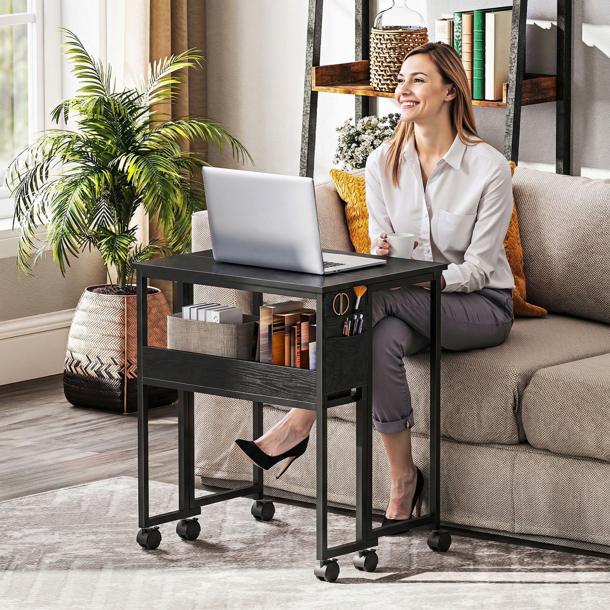 HOMCOM 63 cm Drop Leaf Writing Work Desk - Black 