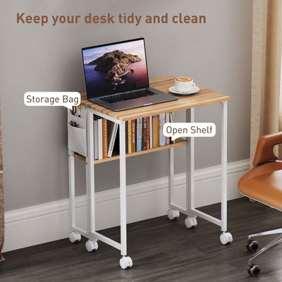 HOMCOM 63 cm Drop Leaf Writing Work Desk - Natural Wood Finish 