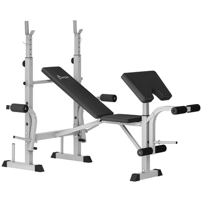 HOMCOM Adjustable Weight Bench with Squat Rack, Heavy Duty Bench Press Rack with Preacher Curl Pad, Leg Developer, Barbell Rack, Butterfly, Home Gym Strength Training Multiuse Workout Bench, Grey 