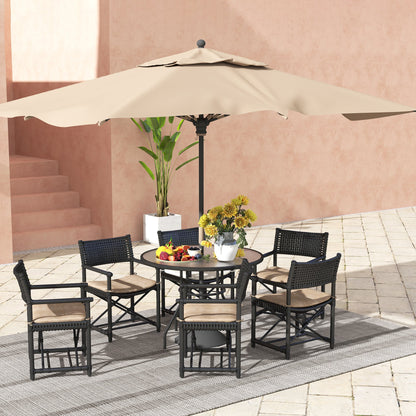 Outsunny Glass-Top Garden Table, with Parasol Hole - Black 