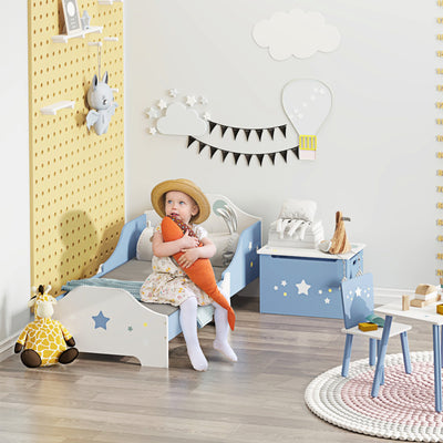 HOMCOM Toddler Bed Frame, Kids Bedroom Furniture for Boys Girls with Safe Guardrails, Low Junior Blue 