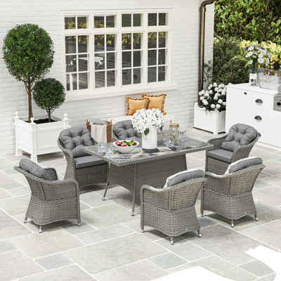 Outsunny Seven-Piece Rattan Dining Set - Light Grey 
