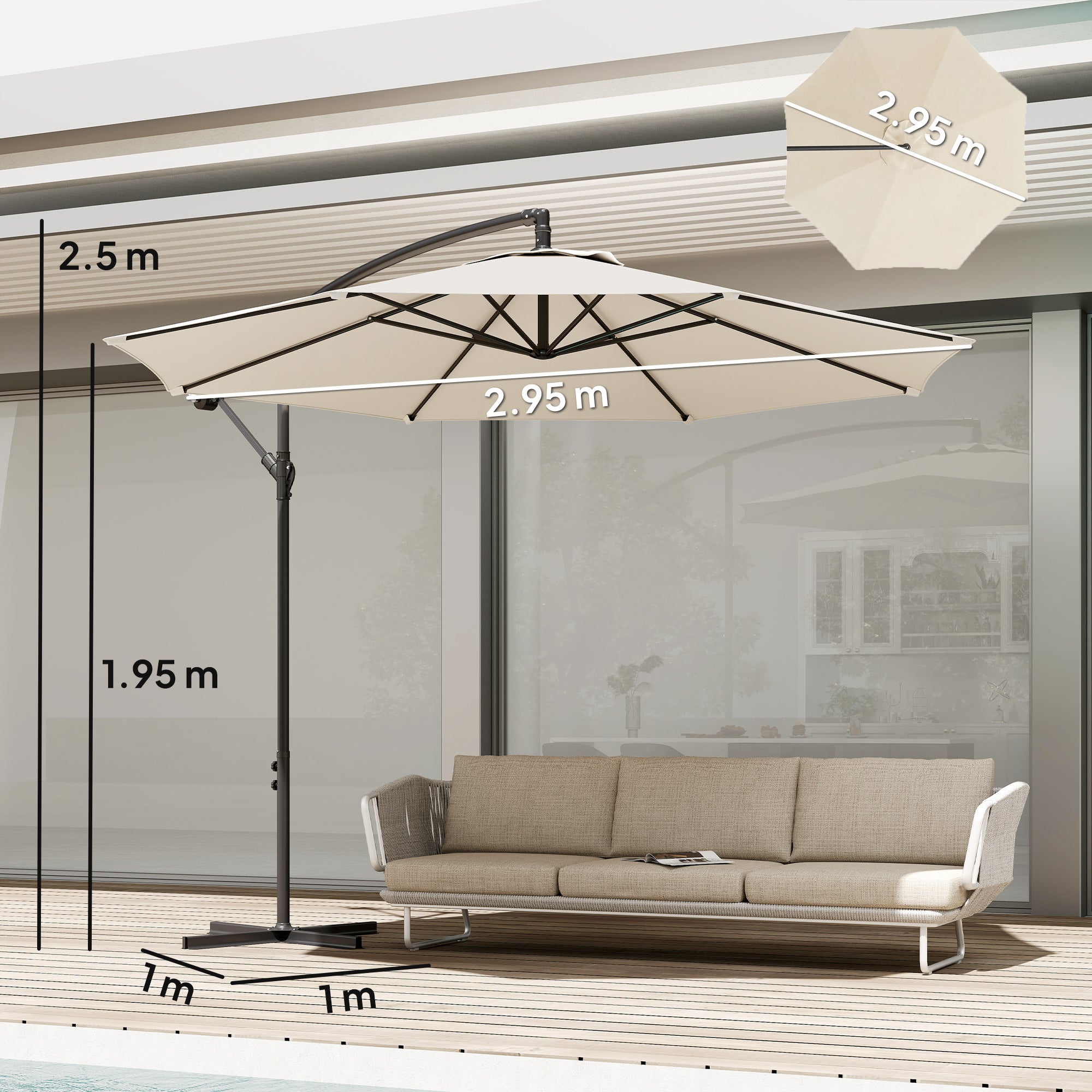 Outsunny 3 m Overhanging Cantilever Parasol, with Cross Base - Cream White 