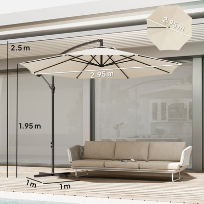 Outsunny 3 m Overhanging Cantilever Parasol, with Cross Base - Cream White 