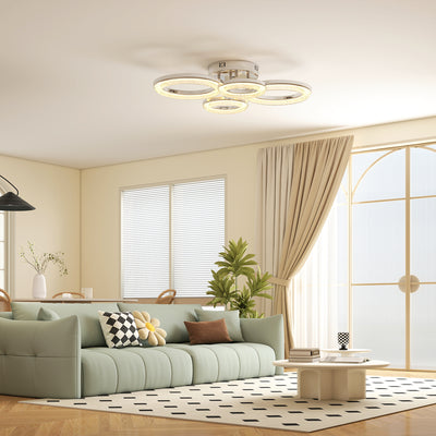 HOMCOM LED Ceiling Light, Modern Dimmable 4 Rings Ceiling Lamp with Wall Switch, 40W 4350lm Flush Mount Ceiling Light with 3500K/4500K/6000K Colour Temperatures for Living Room, Bedroom, Silver Tone 