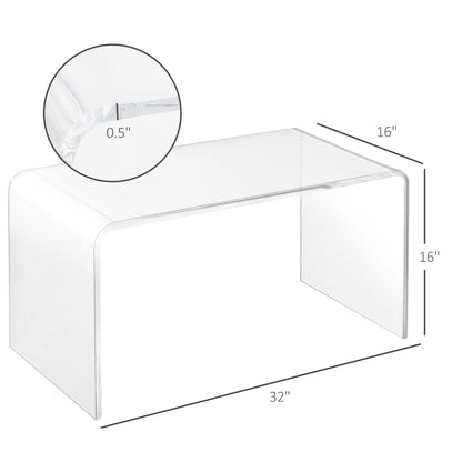 HOMCOM 32" Long Rectangle All Acrylic 15mm Thick Waterfall Coffee Table, Clear