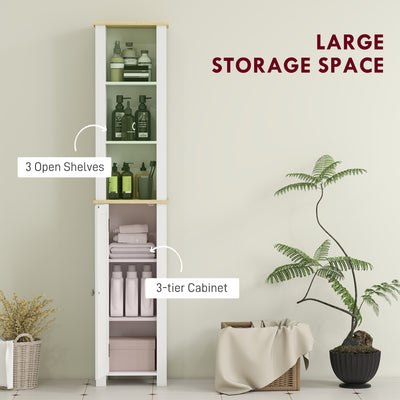 kleankin Slim Bathroom Storage Unit with Open Compartment, Bathroom Storage Cabinet with Adjustable Shelf, 34 x 23 x 165 cm, White 