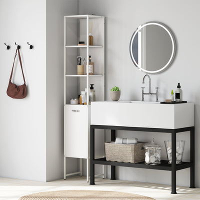 HOMCOM Tall Bathroom Cabinet with Open Shelves and Adjustable Shelf - White 