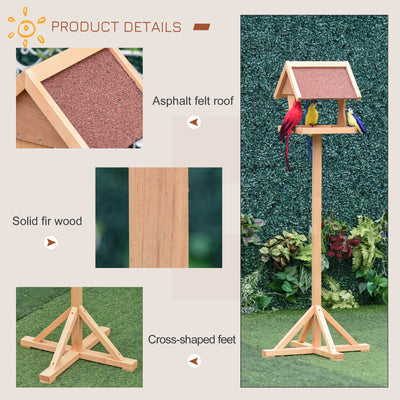 PawHut Wooden Bird Table Wild Bird Feeding Station Freestanding Feeder for Garden Outdoor 55 x 55 x 144cm 