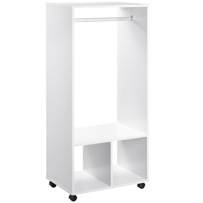 HOMCOM Open Wardrobe on Wheels, Bedroom Wardrobe with Clothes Hanging Rail, 2 Storage Shelves, Mobile Garment Rack for Cloakroom, Hallway, White 