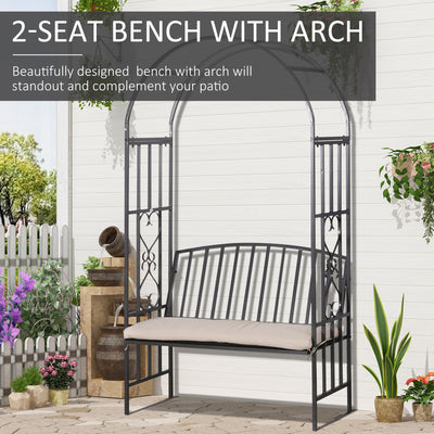 Outsunny Metal Frame Bench W/Arch, 114Lx60Wx206H cm-Grey 